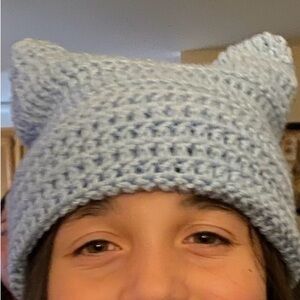 Light Blue Crocheted Cat Ear Beanie